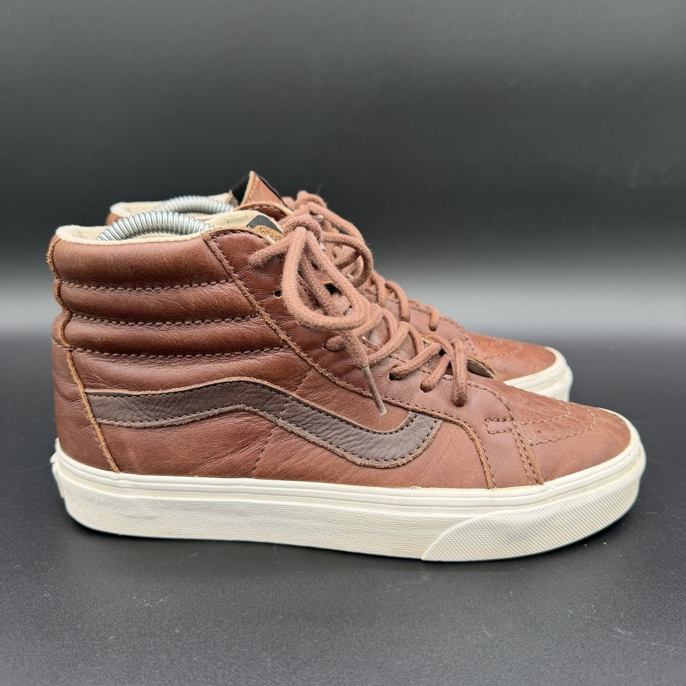 Vans SK8-Hi Reissue Brown Leather Sneakers Shoes Mens 6 Womens 7.5